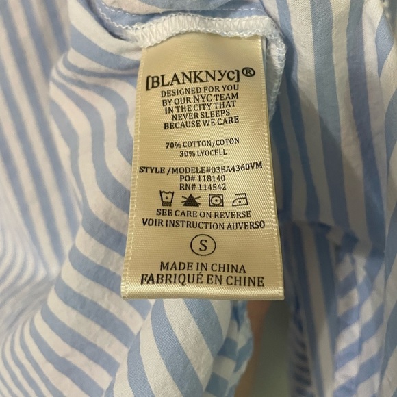 BlankNYC Feel Good Striped Button Down Shirt Blue White Cotton Blend Lightweight - Picture 6 of 7